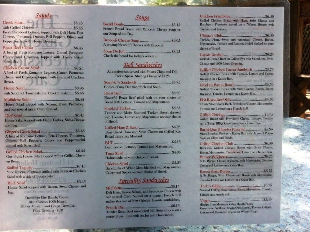 Menu at Gazebo Creekside Cafe, Franklin