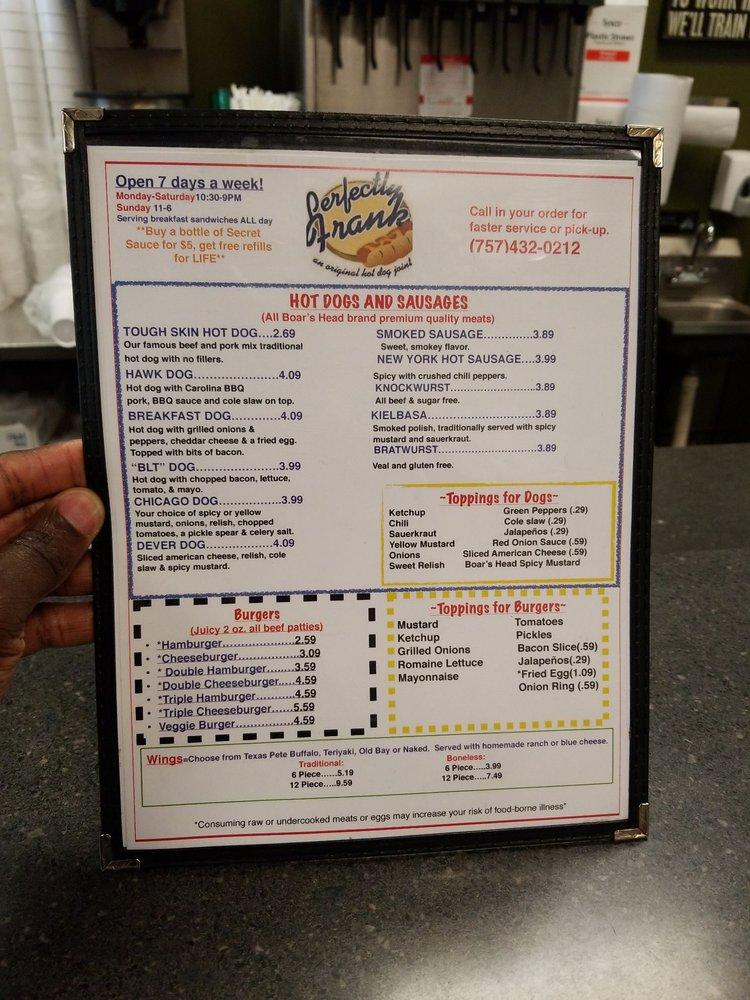 Menu at Perfectly Frank restaurant, Chesapeake, 236 Carmichael Way # 314