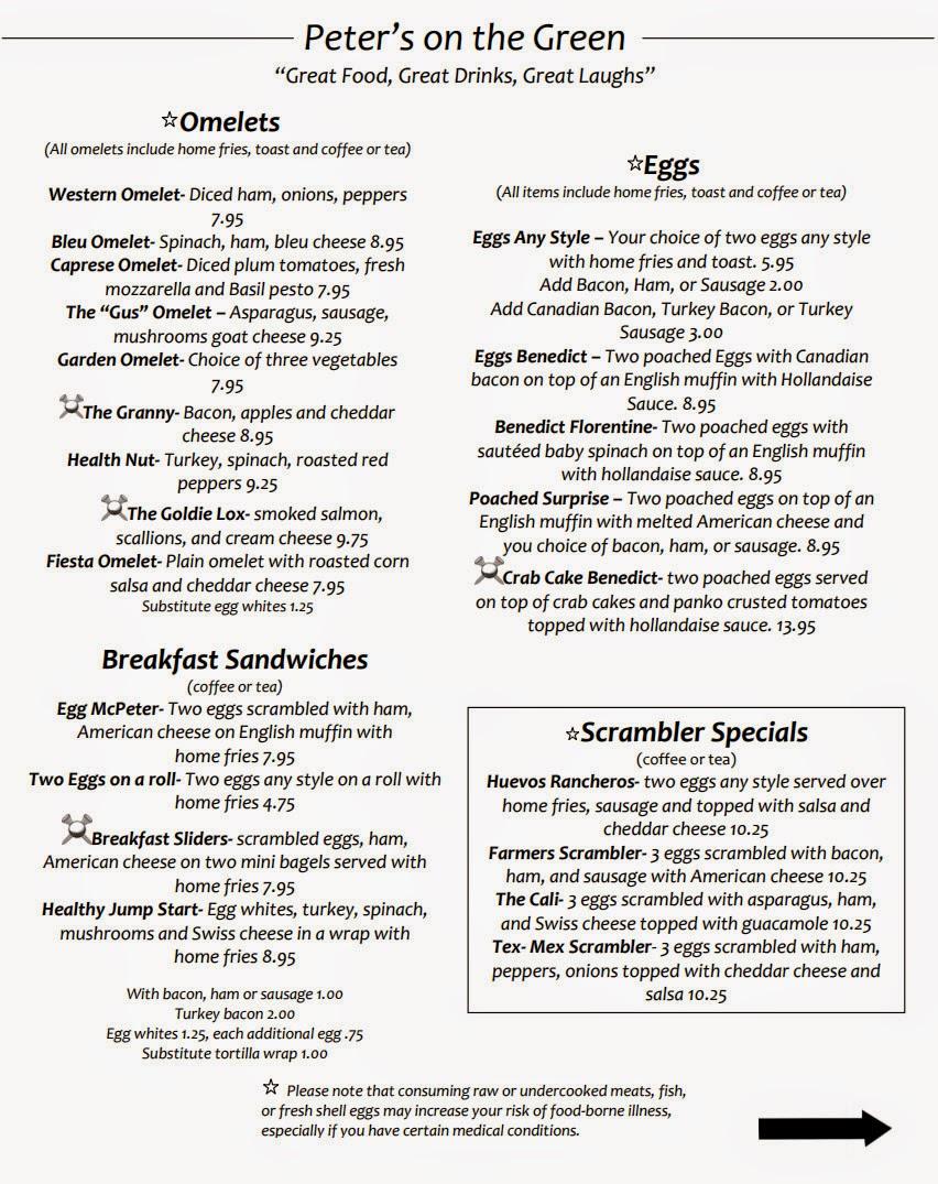 Menu at Peter's on the Green restaurant, Bellport