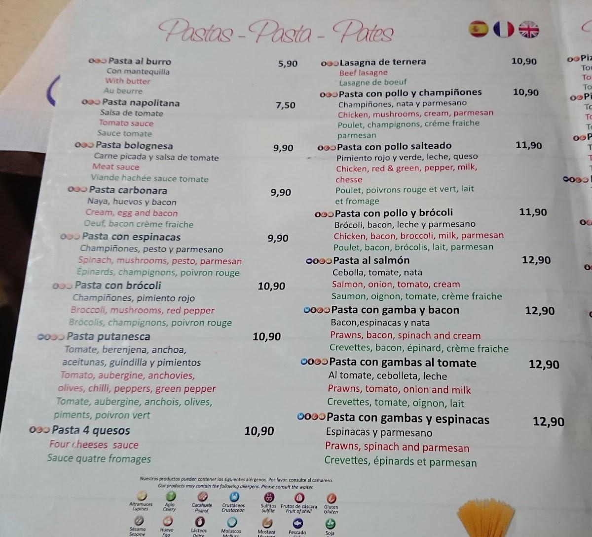 Menu at Pizza & Pasta restaurant, Marbella, C. Acera de la Marina