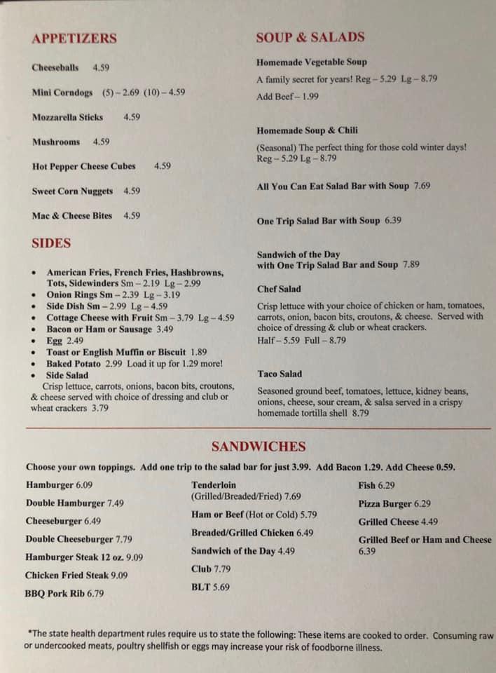 Menu at Gray's Truck Stop & Restaurant, Maryville