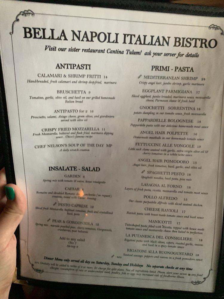 Menu at Bella Napoli Italian Bistro restaurant, Savannah