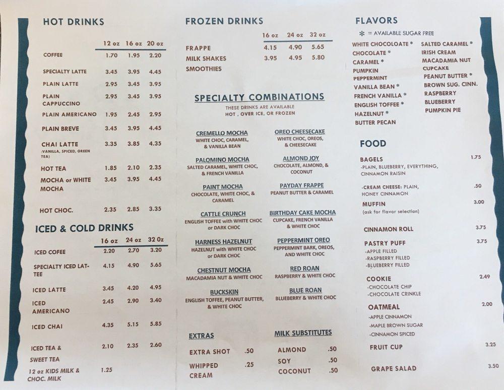 Menu at Buck ‘N Brew Coffee & Ice Cream restaurant, Campobello