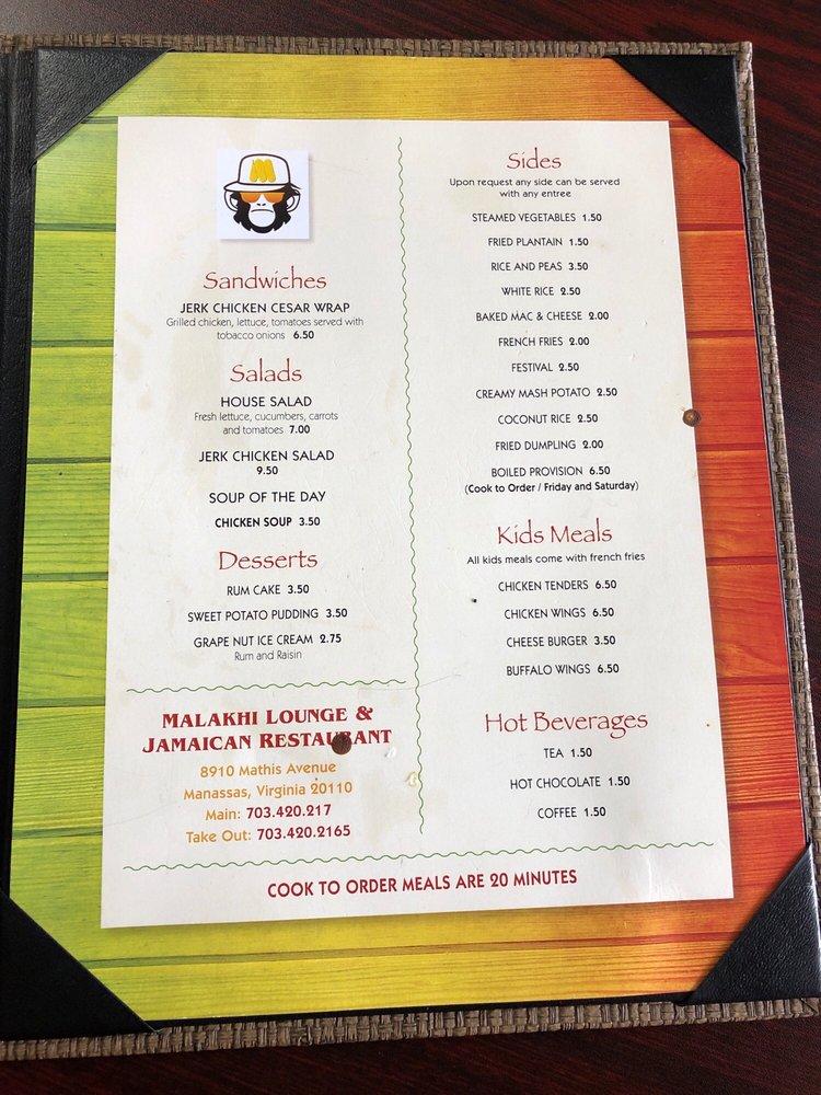 Menu at Malakhi Lounge & Jamaican Restaurant, Manassas