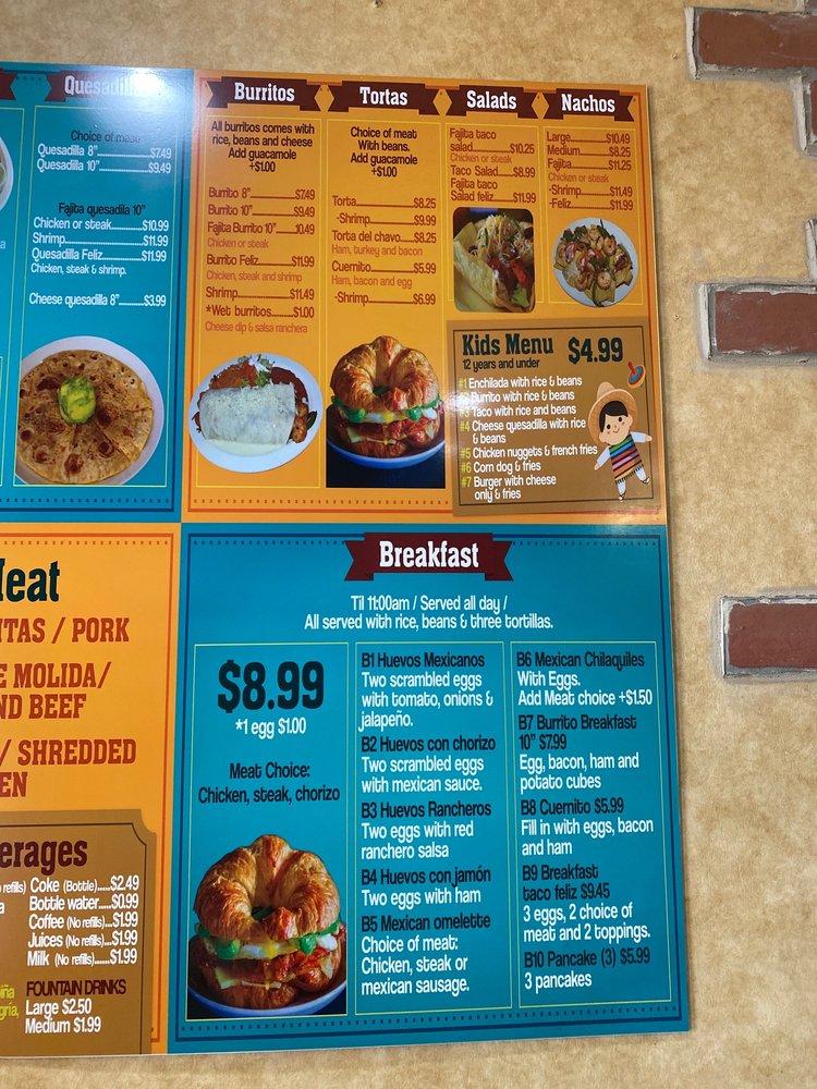 Menu at Taco Feliz restaurant, Minot, S Broadway