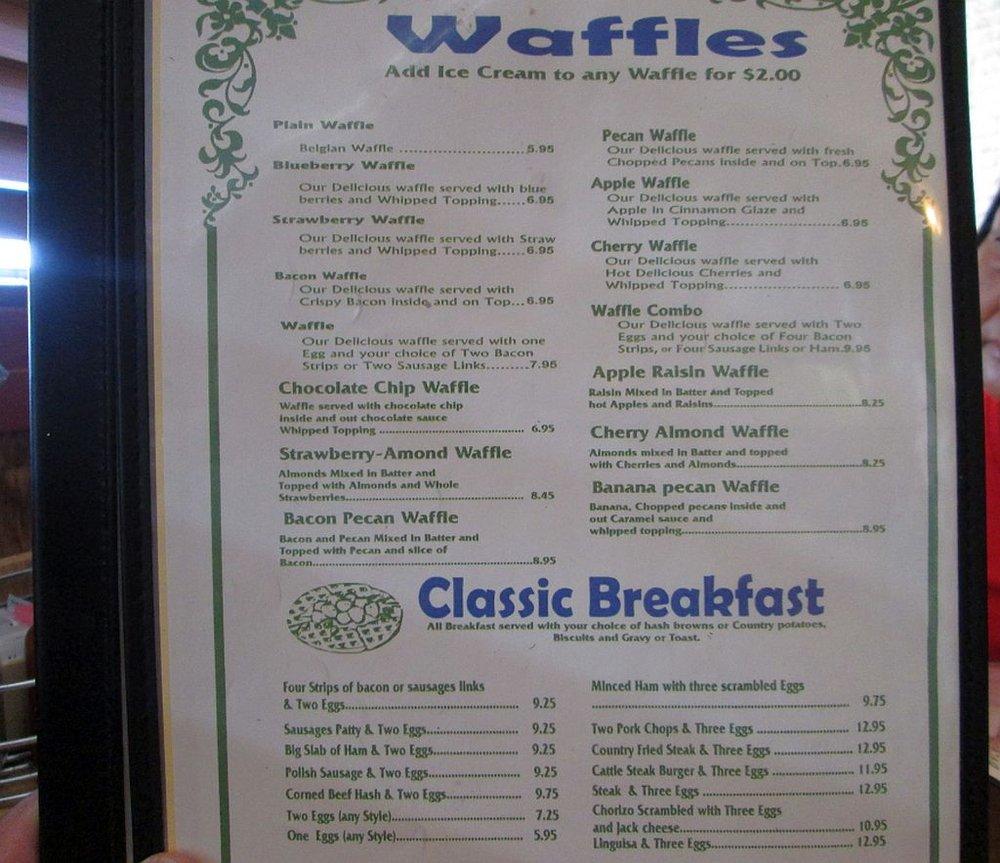 Menu at Waffle Cafe, Manteca