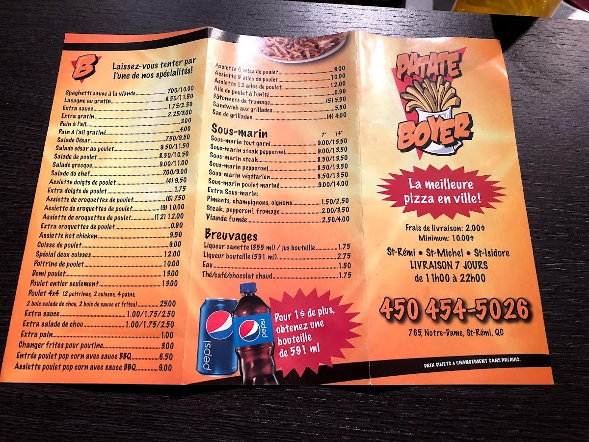Menu au Patate Boyer restaurant, SaintRémi