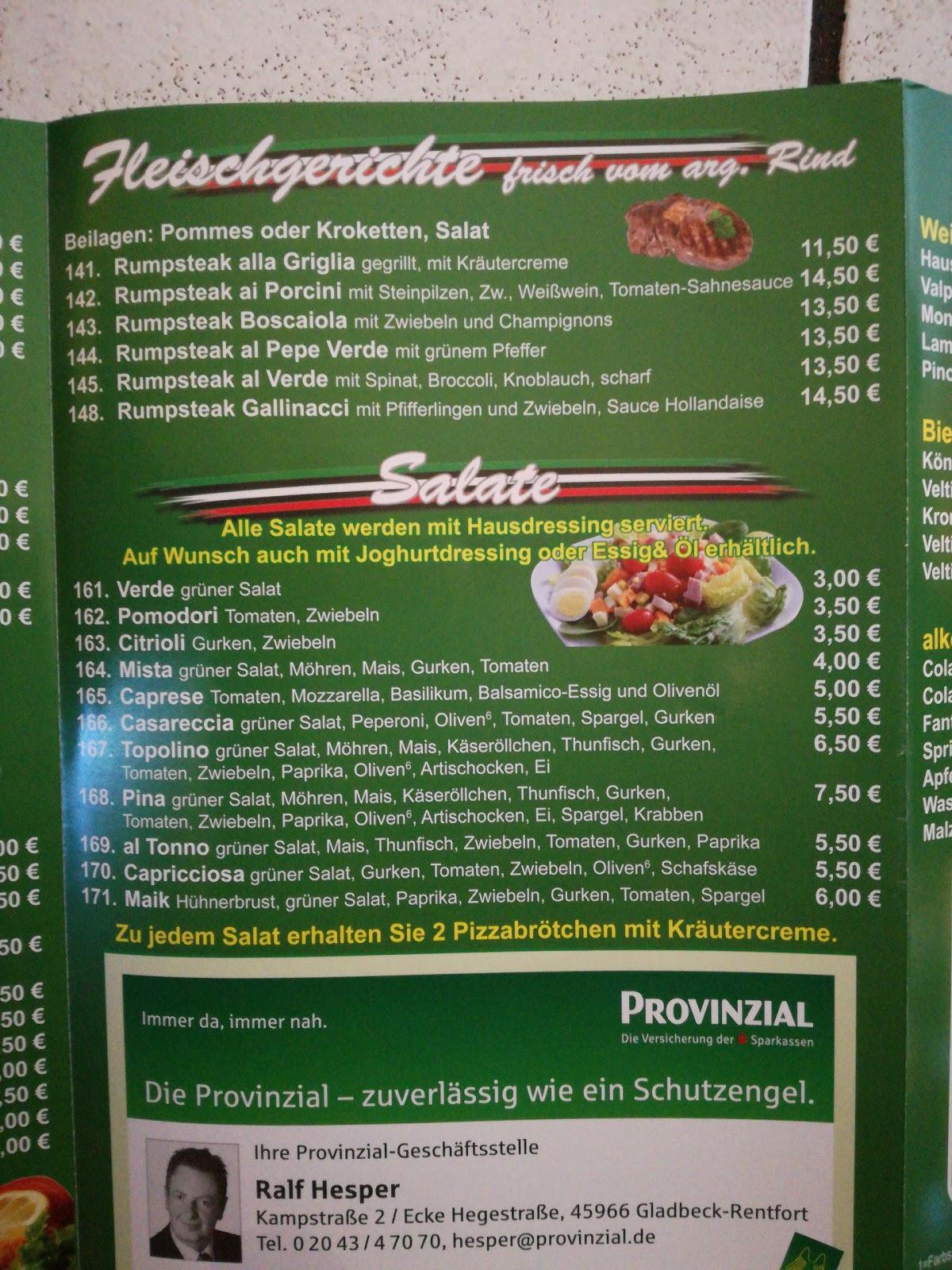 Speisekarte von Pizzeria Topolino, Gladbeck, Hegestraße 101
