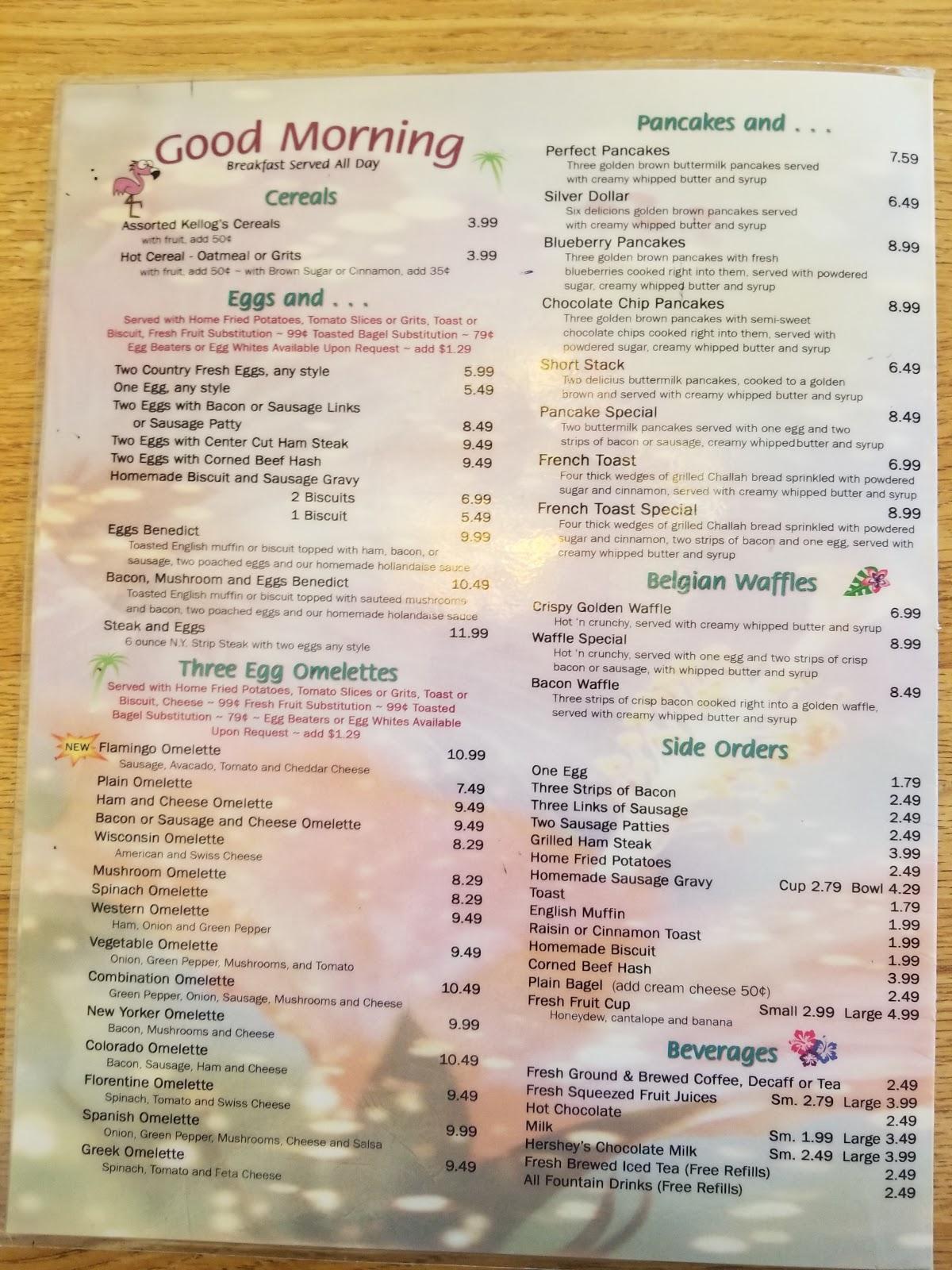 Menu at Flamingo Cafe, Palm Beach Gardens, PGA Boulevard