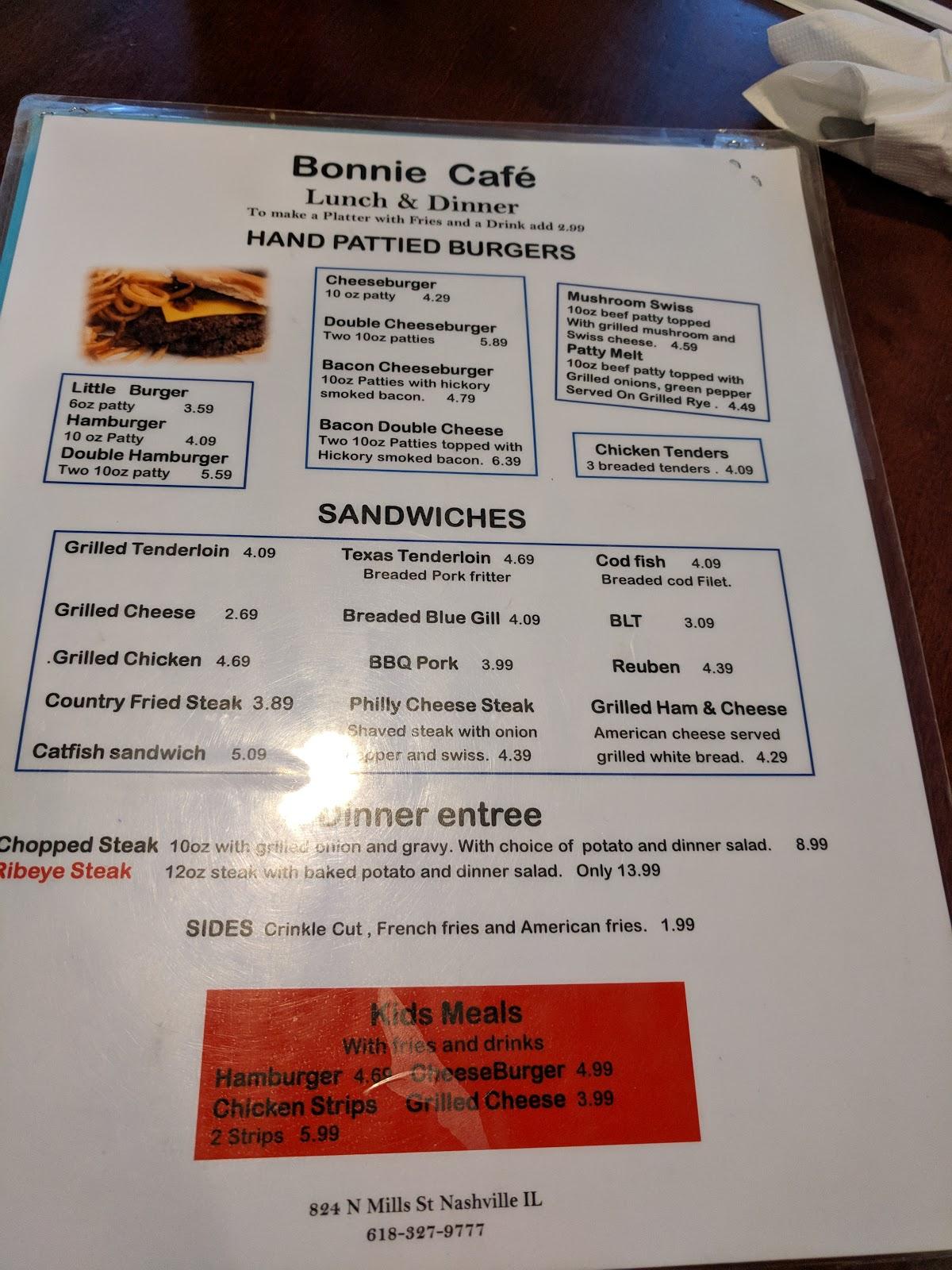 Menu at Bonnie Cafe, Nashville