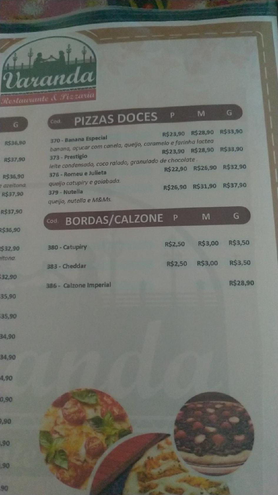 Menu at Restaurante e Pizzaria Varanda, Garanhuns