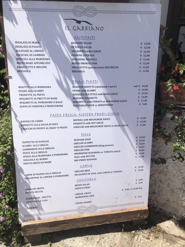 Menu Da Ristorante Il Gabbiano Monterosso Al Mare