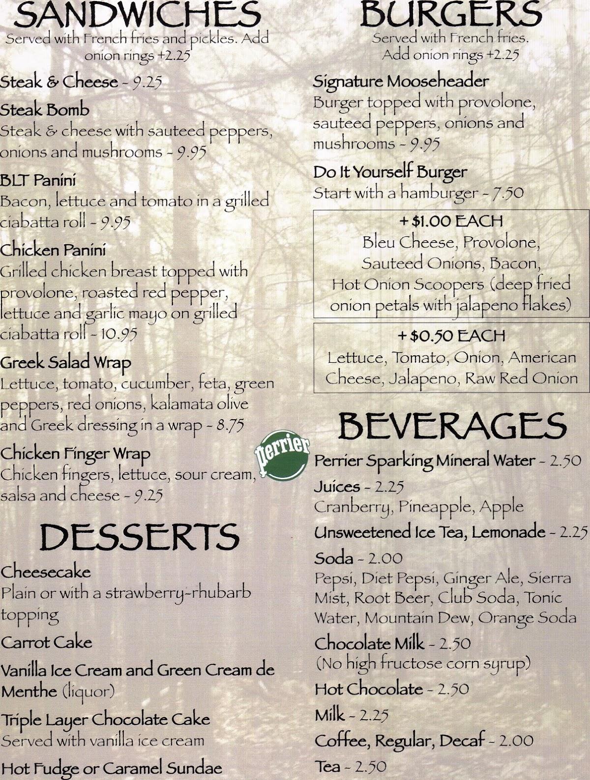 Menu at Leisure Life Resort & Trailside Restaurant, Greenville