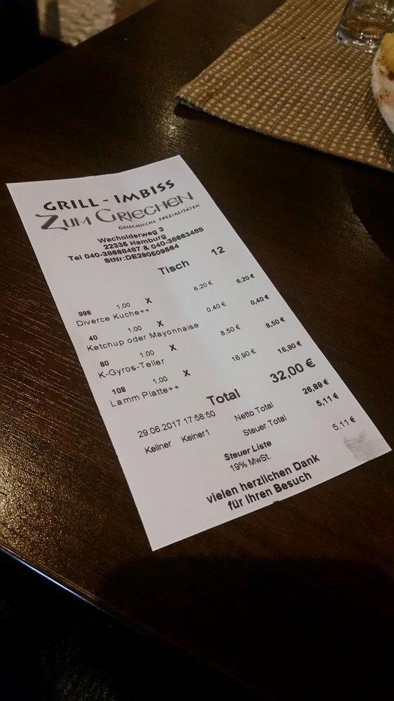 Speisekarte von Zum Griechen restaurant, Hamburg, Wacholderweg 3