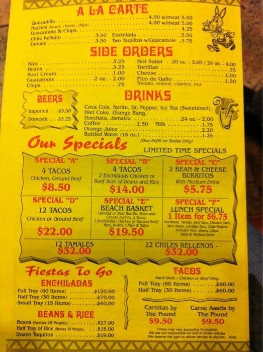 Carta del restaurante El Burrito Jr, Torrance, Hawthorne Blvd