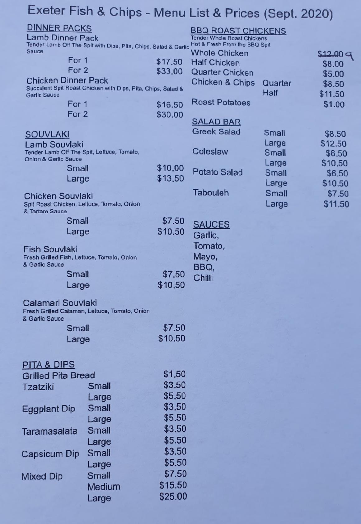 Menu at Exeter Rd Fish and Chips restaurant, Croydon North
