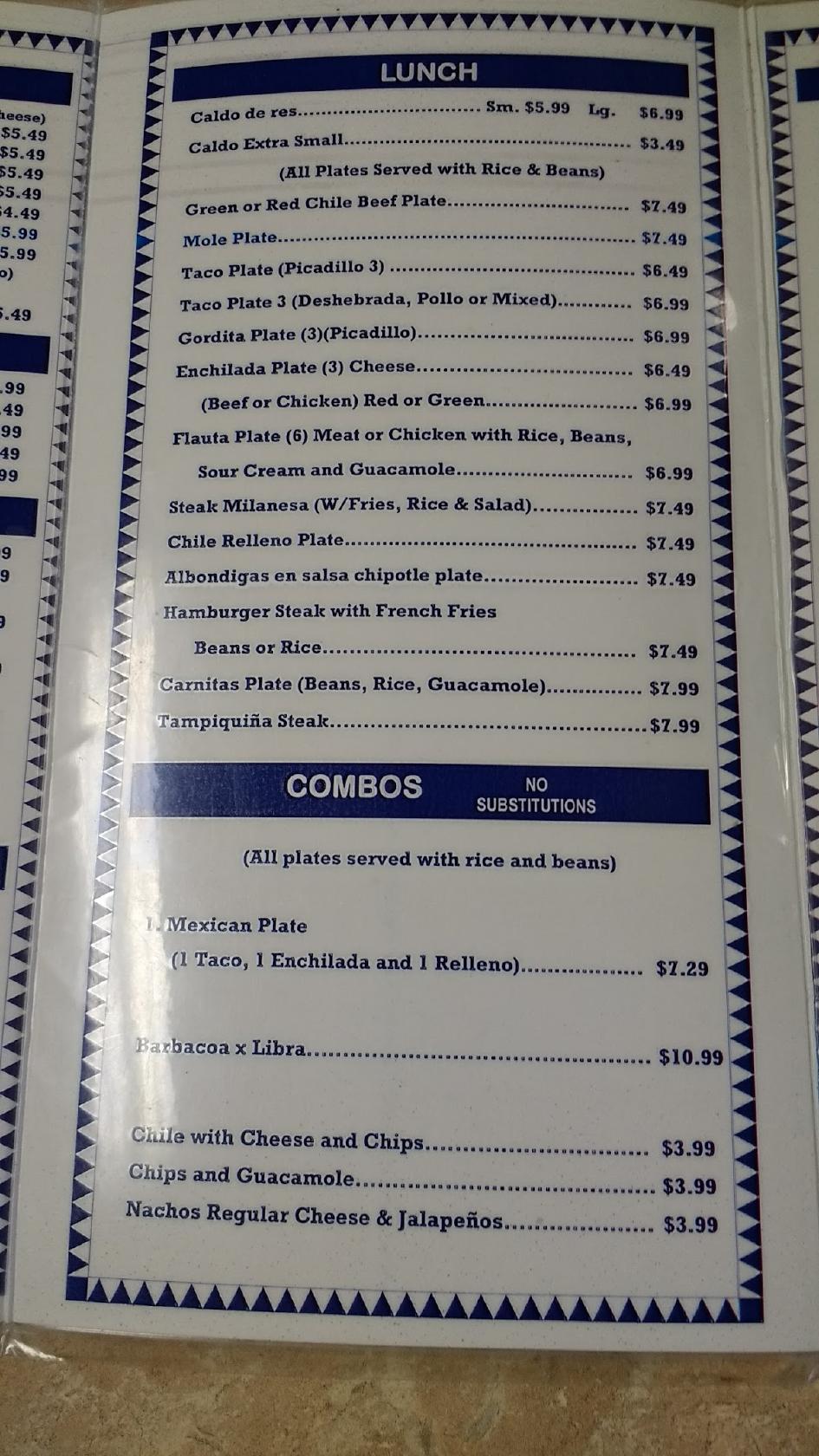 Menu at Burrito House restaurant, El Paso, Dyer St