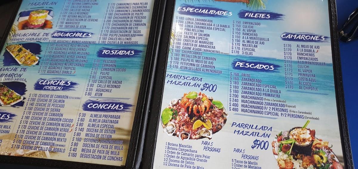 Menu at Mariscos Mazatlán restaurant, Tijuana, P.º del Río 6642