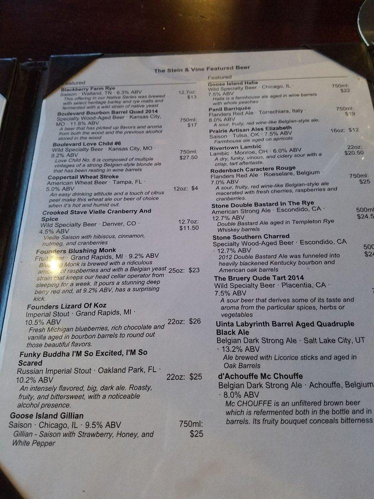 Menu at The Stein & Vine pub & bar, Brandon