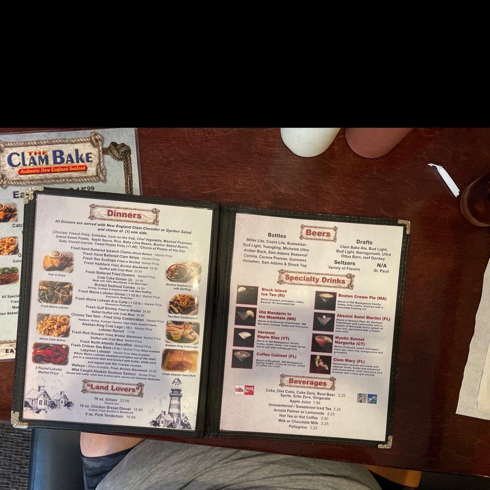 Menu at The Clam Bake restaurant, Fort Myers