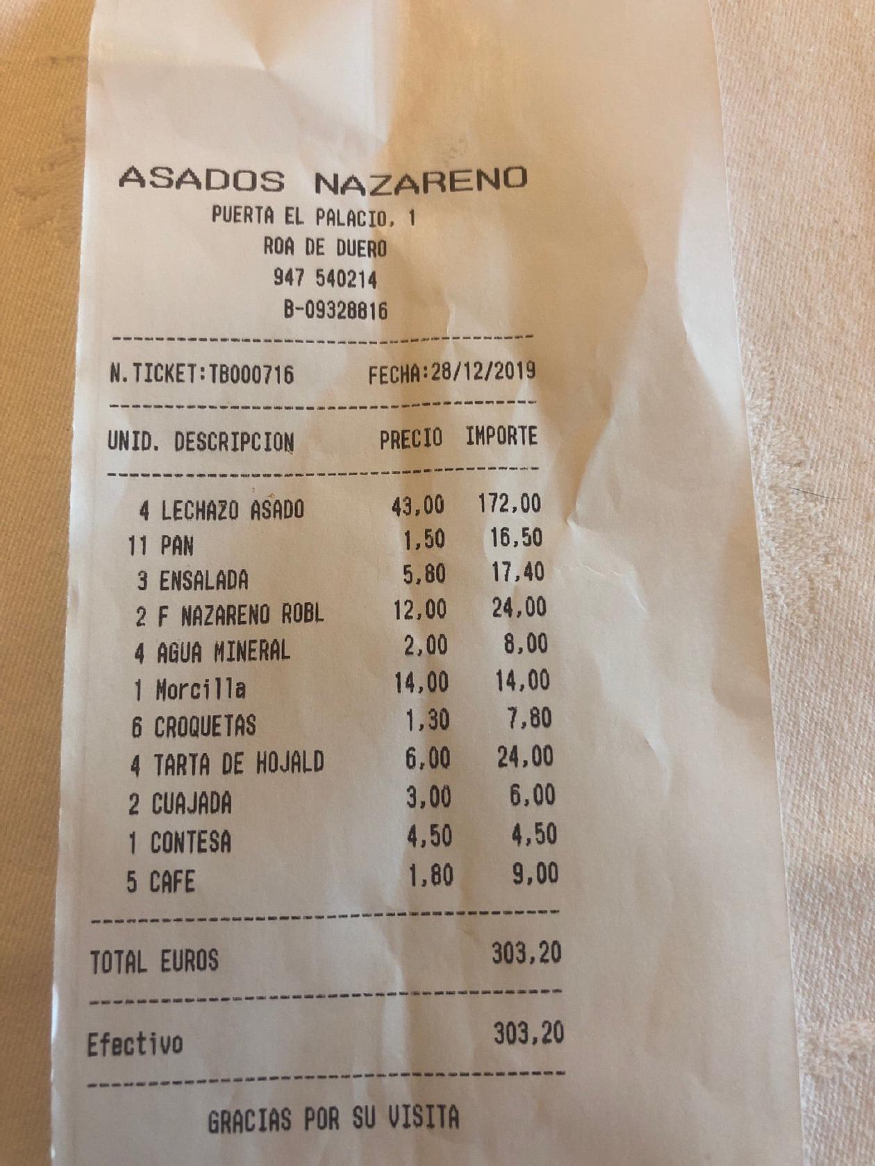 Carta Del Restaurante Asador Nazareno Roa