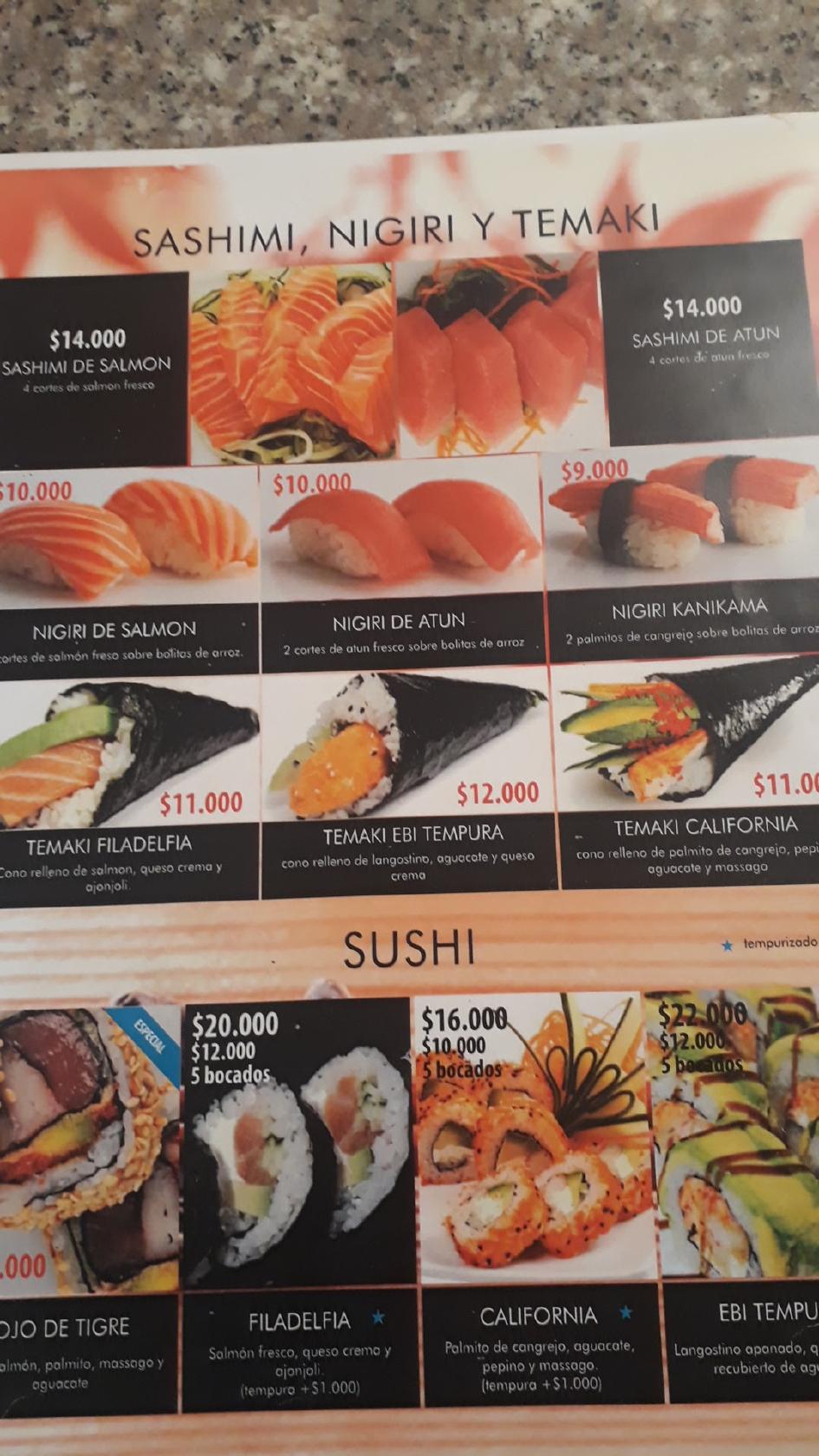 Menu at Hikari Sushi restaurant, Mosquera