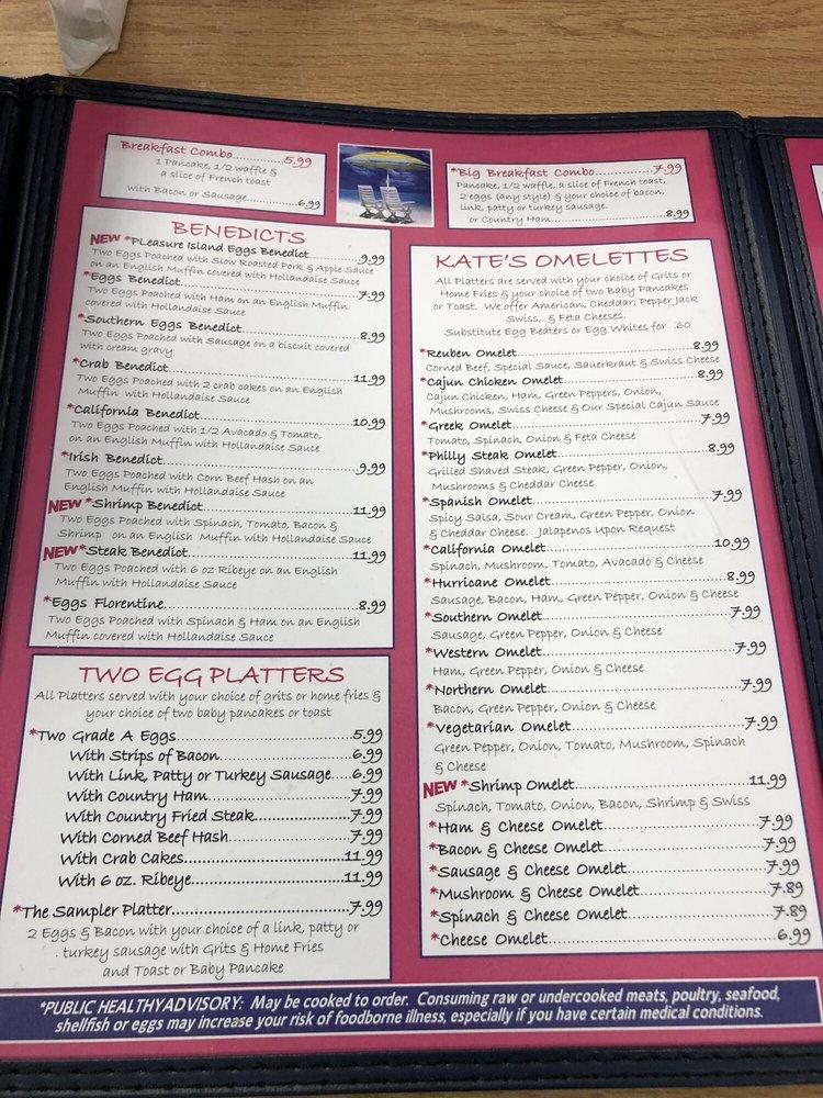 Menu at Kate's Pancake House restaurant, Carolina Beach