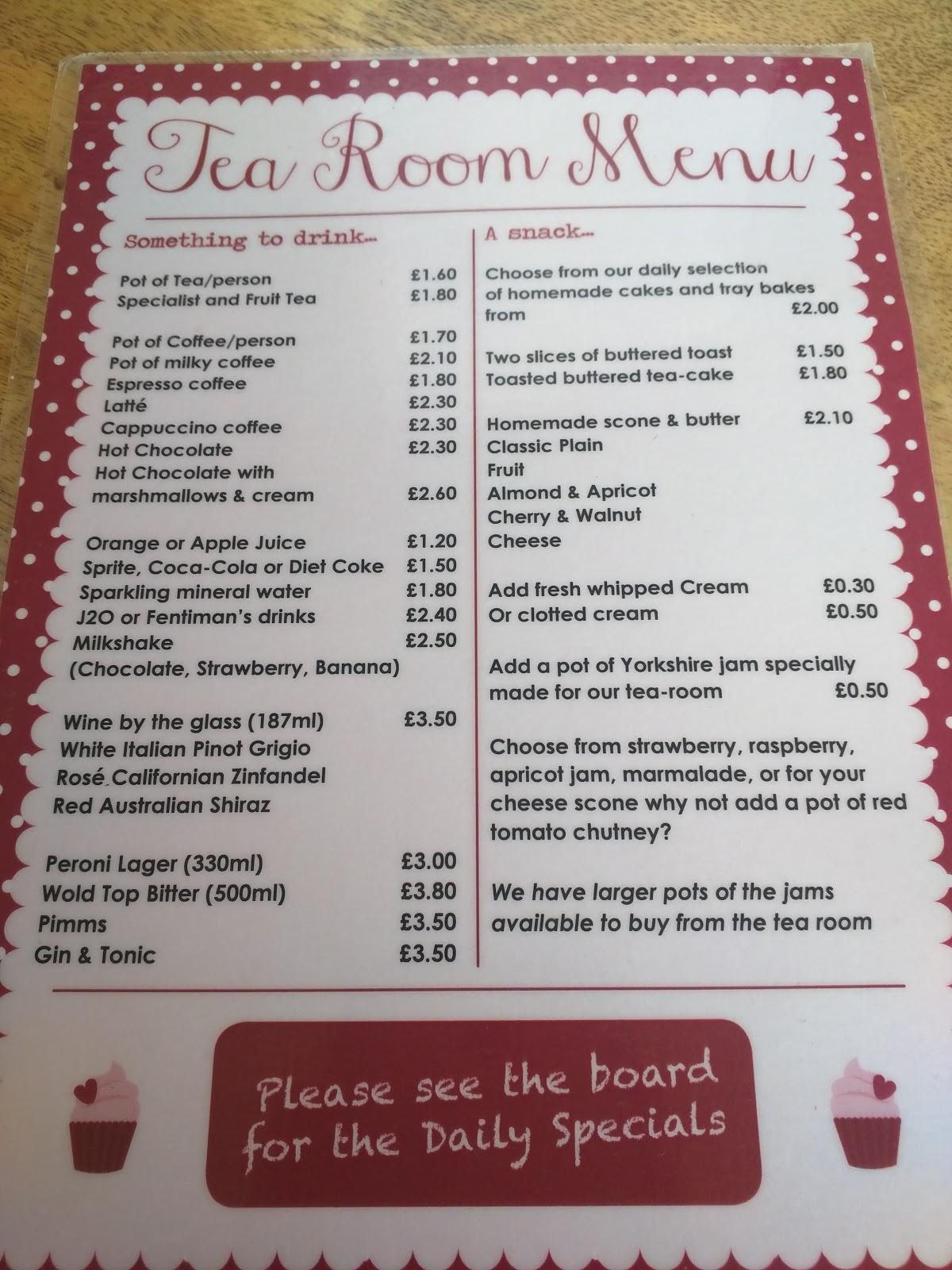 Menu at Stained Glass Centre cafe, Scarborough
