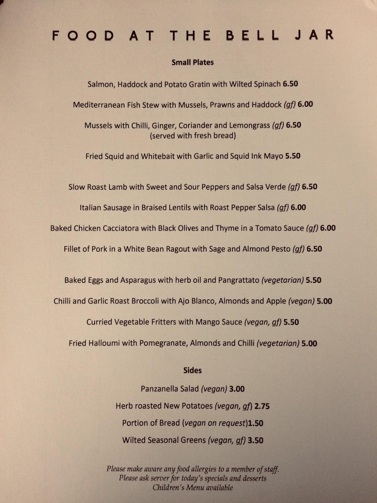 Carta del pub y bar The Bell Jar, Glasgow