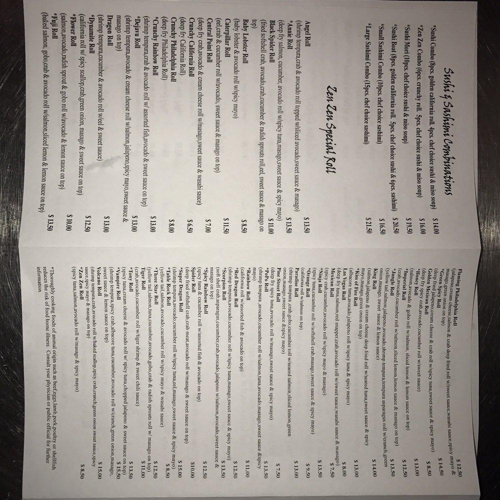 Menu at Zen Zen Sushi and Teriyaki restaurant, Central Point