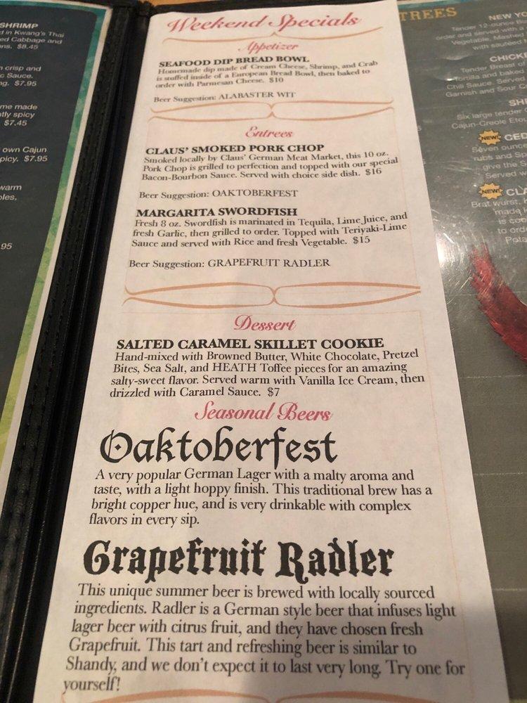Menu at Oaken Barrel Brewing Company, Greenwood