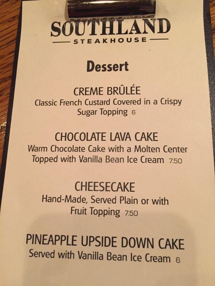 Menu at Southland Steakhouse, Zebulon