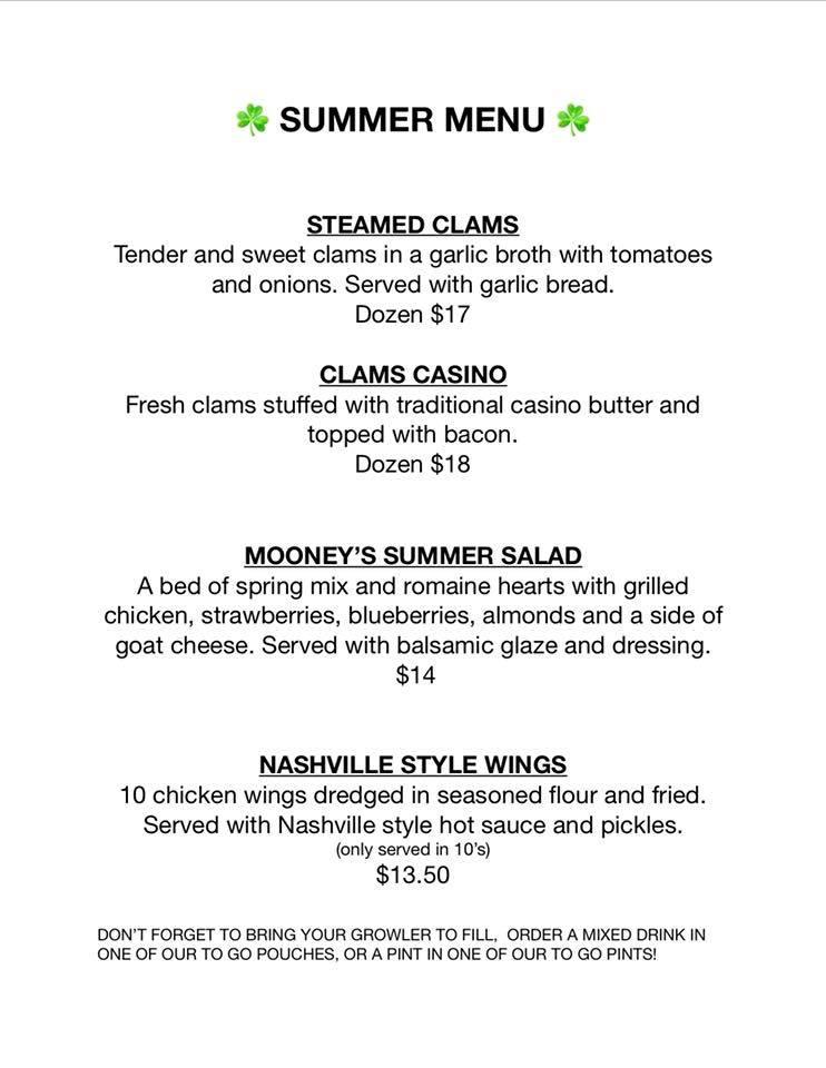 Menu at Mooney's Sports Bar & Grill, Kenmore, Military Rd