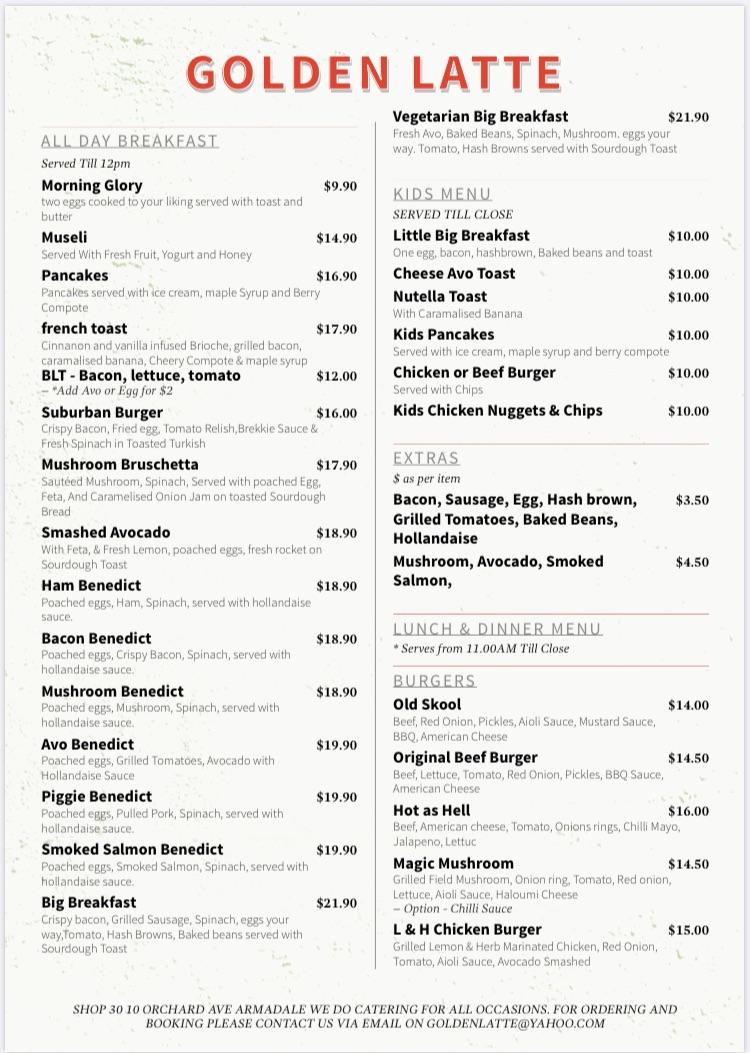 Menu at Delhi’s Belly cafe, Armadale