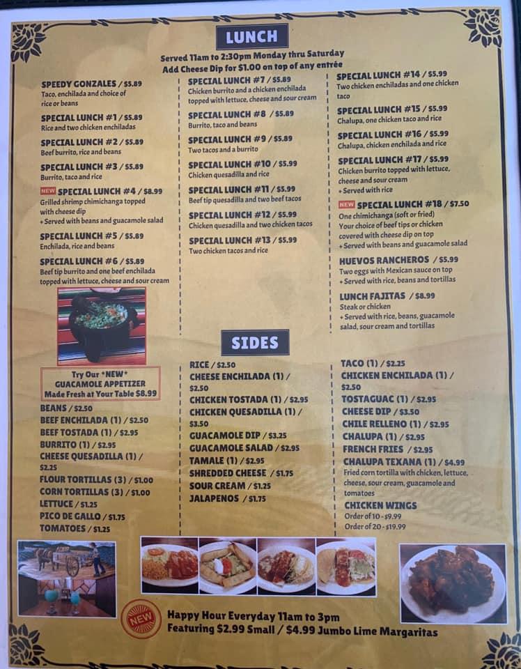 Menu at Rio Grande restaurant, La Vale, National Hwy