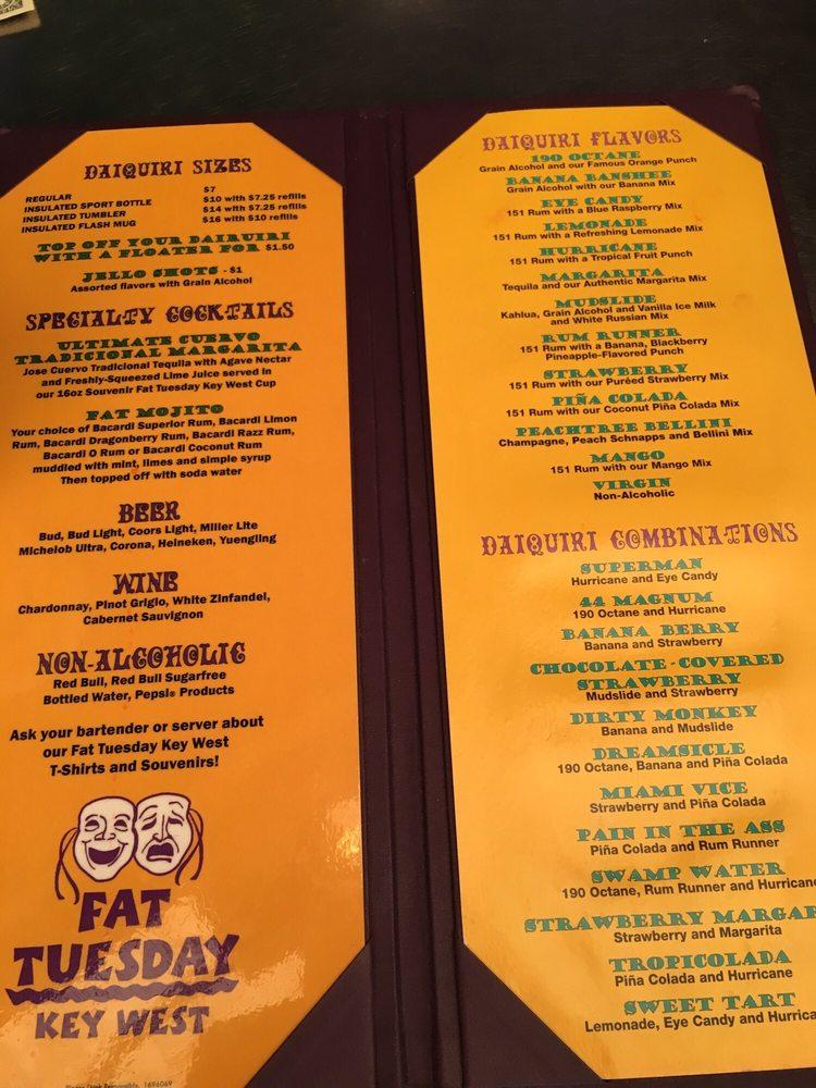 Menu At Fat Tuesday Key West Duval St Pub Bar Key West Duval St