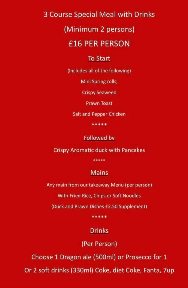 Menu at Golden Dragon restaurant, Hexham
