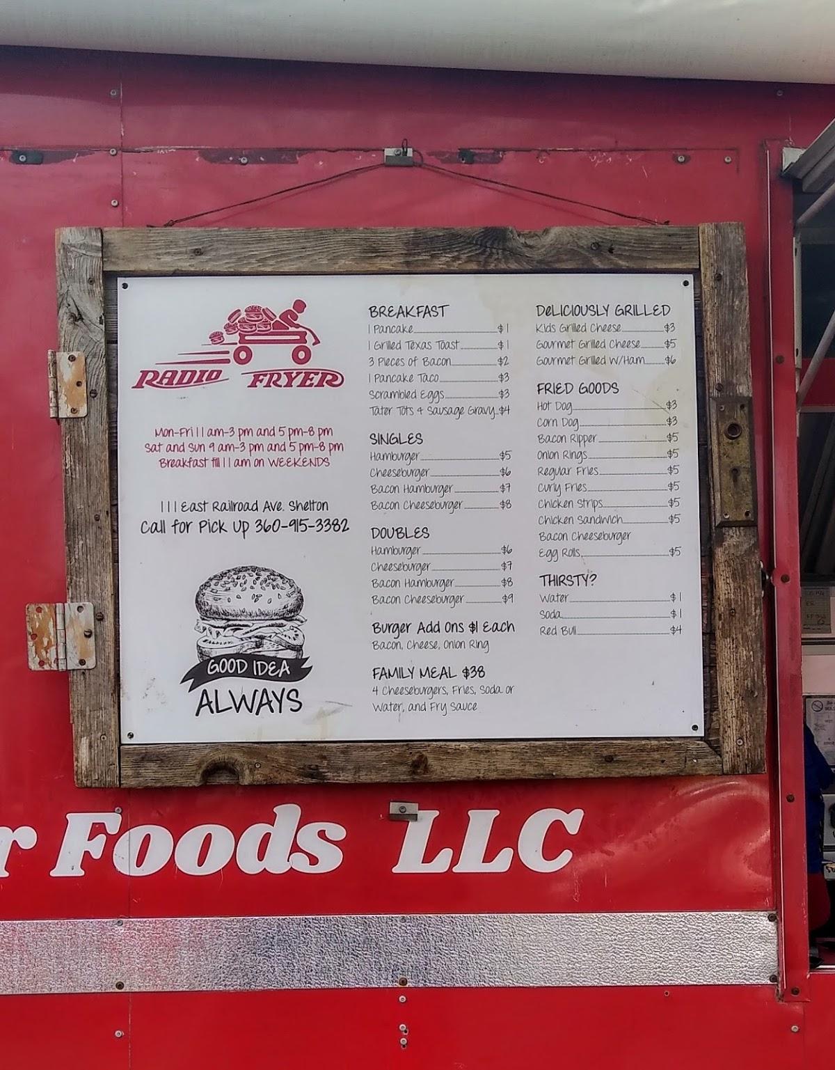 Menu at Radio Fryer Foods, LLC restaurant, Shelton