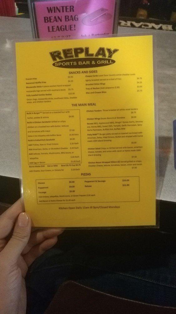 Menu at Replay Sports Bar & Grill, De Pere