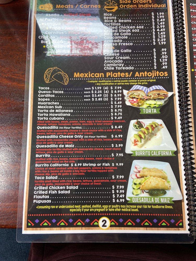 Menu at Los Juanes Inc restaurant, WinstonSalem