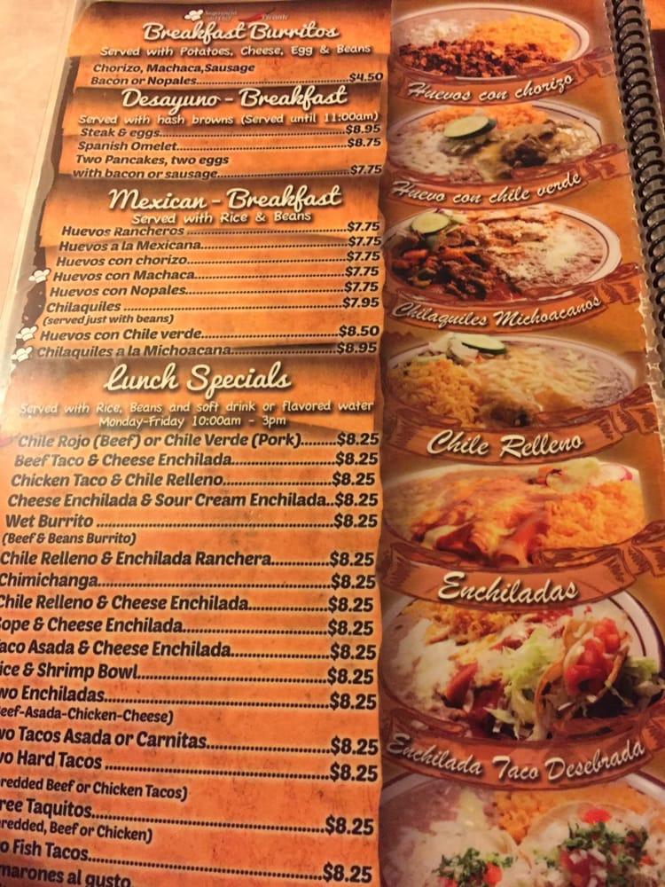 Menu at Cielito Lindo restaurant, Riverside