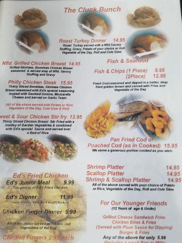 Menu at Eddy's Restaurant And Motel, South Brook