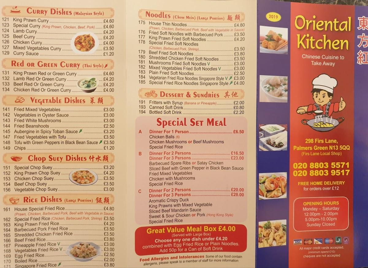 Menu at Oriental Kitchen fast food, London, 298 Firs Ln