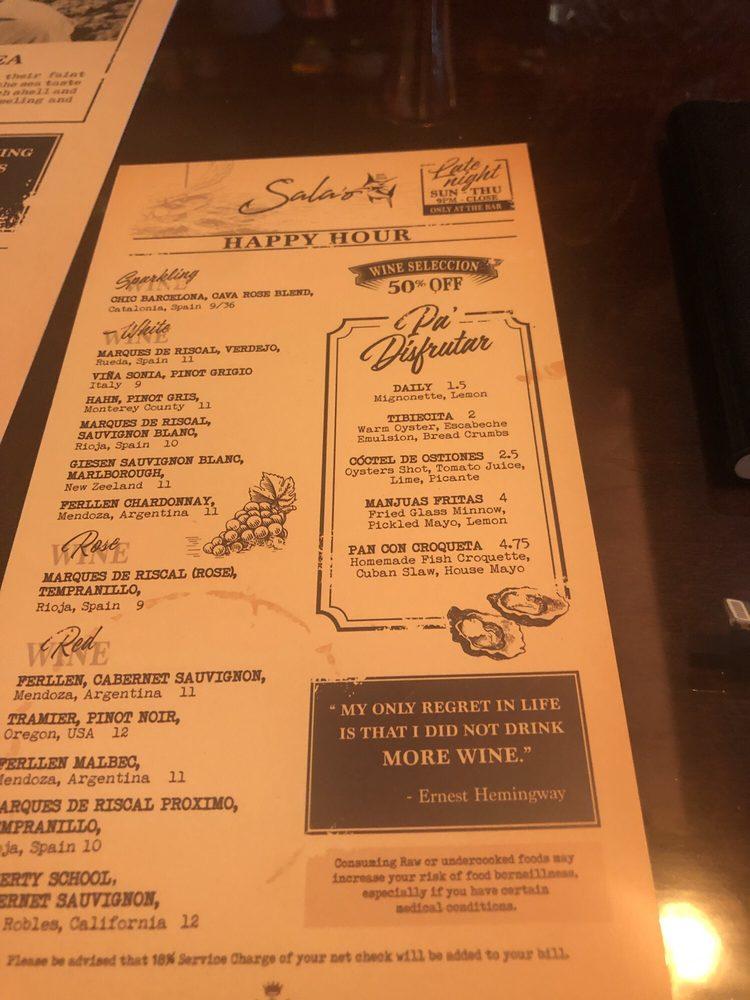 Menu at Sala'o Cuban Restaurant & Bar Live music, Miami
