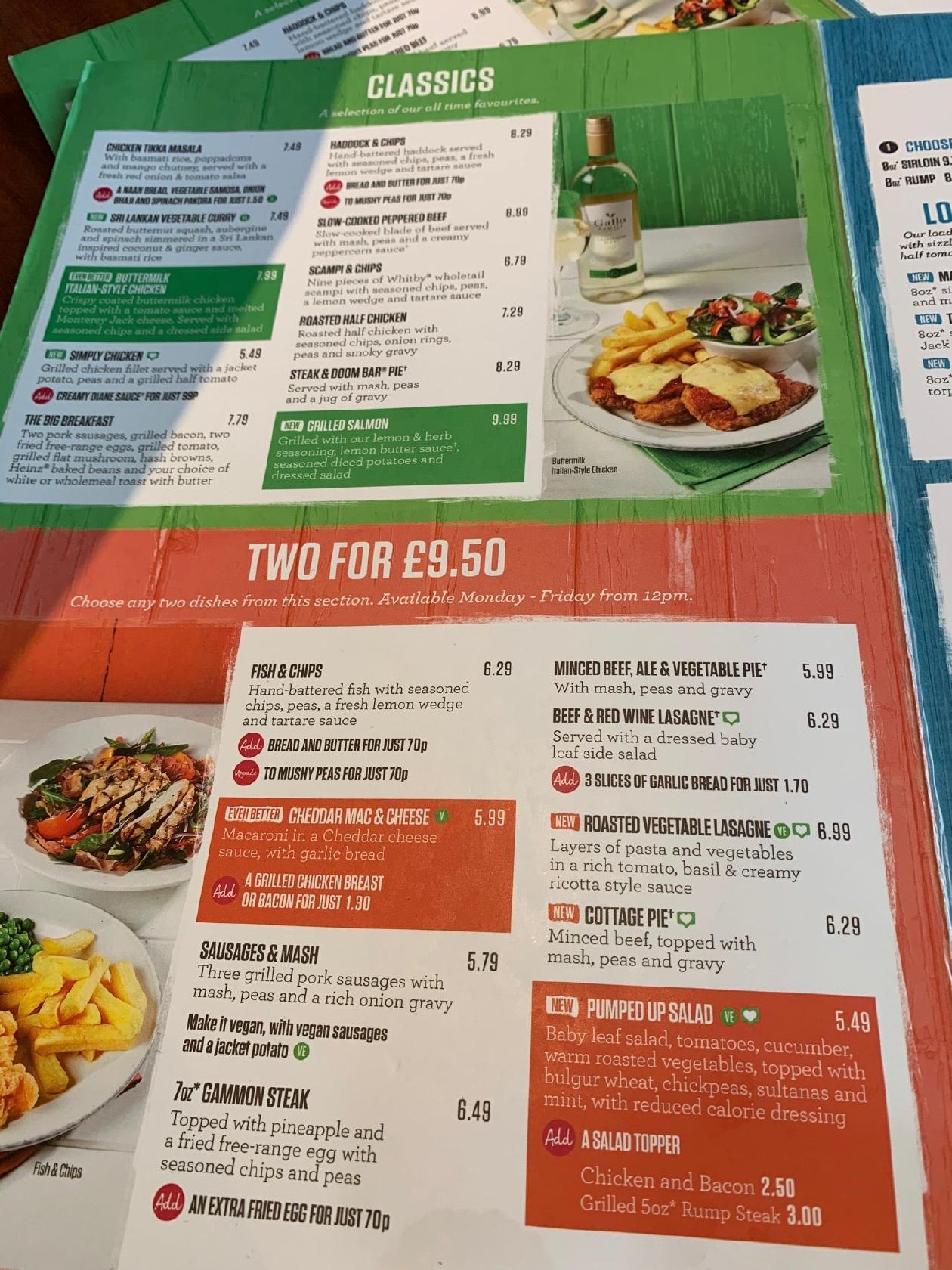 Menu at The Barley Mow, Banbury