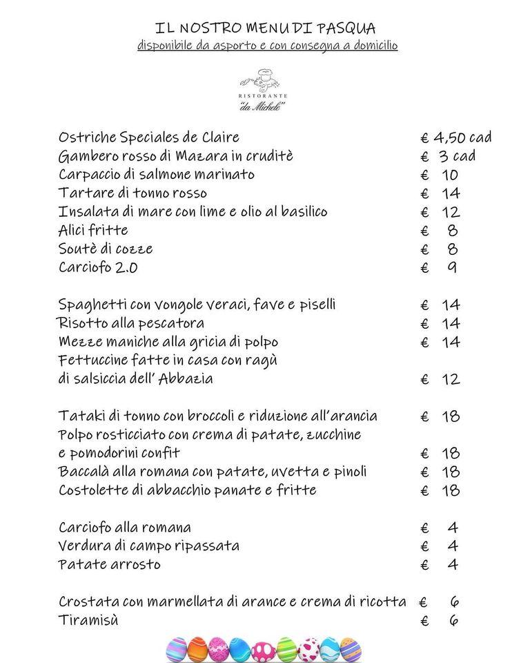 Menu da Ristorante da Michele, Roma, Via Tiberio Imperatore