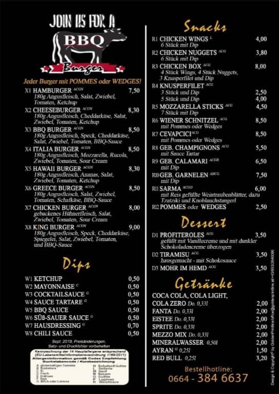 Speisekarte von KING Pizza Feldbach, Feldbach