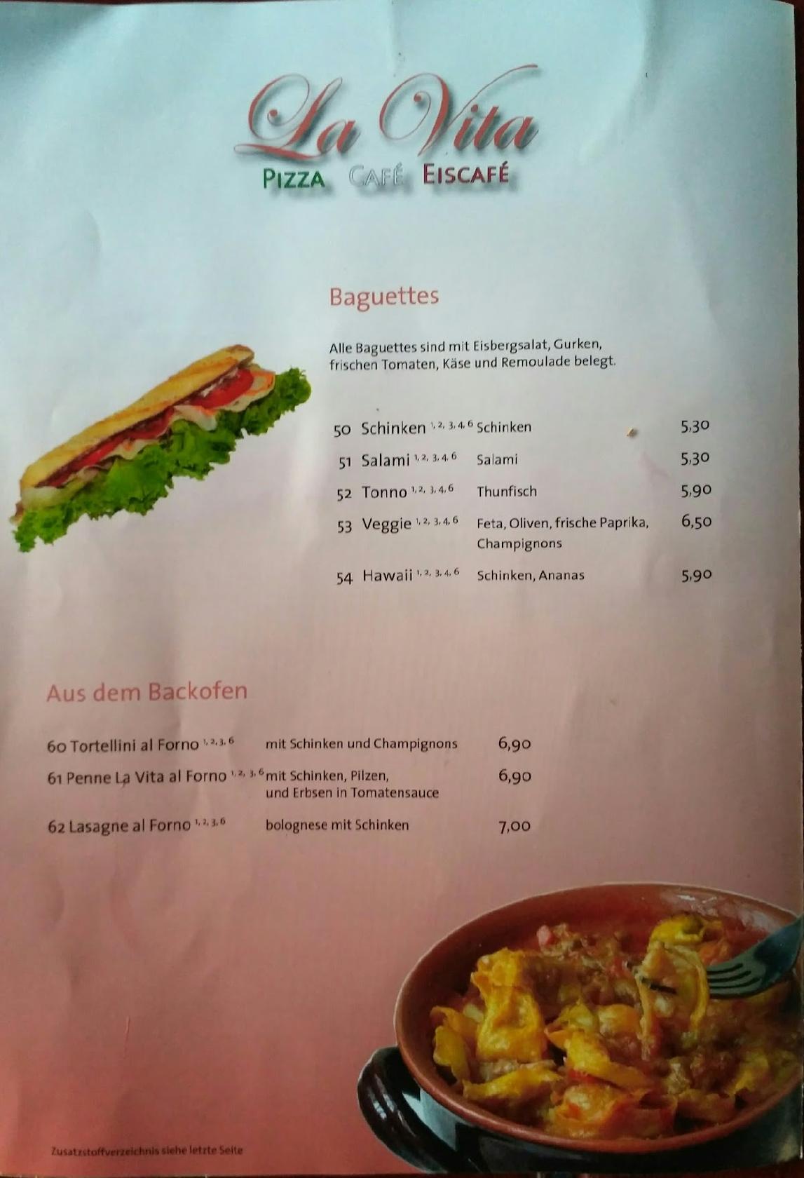 Speisekarte von La Vita restaurant, Braunschweig