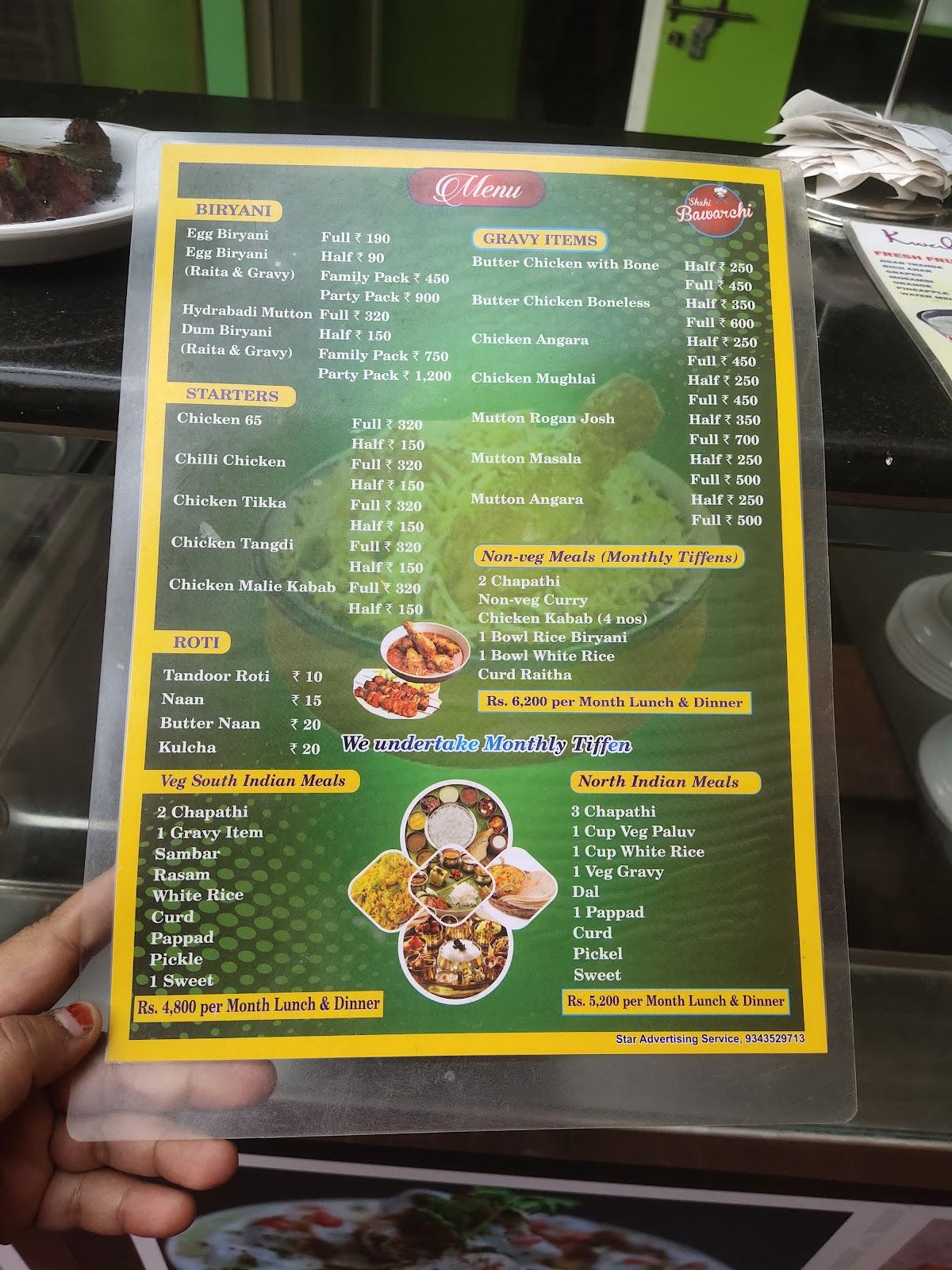 Menu at Shahi Bawarchi, Bengaluru