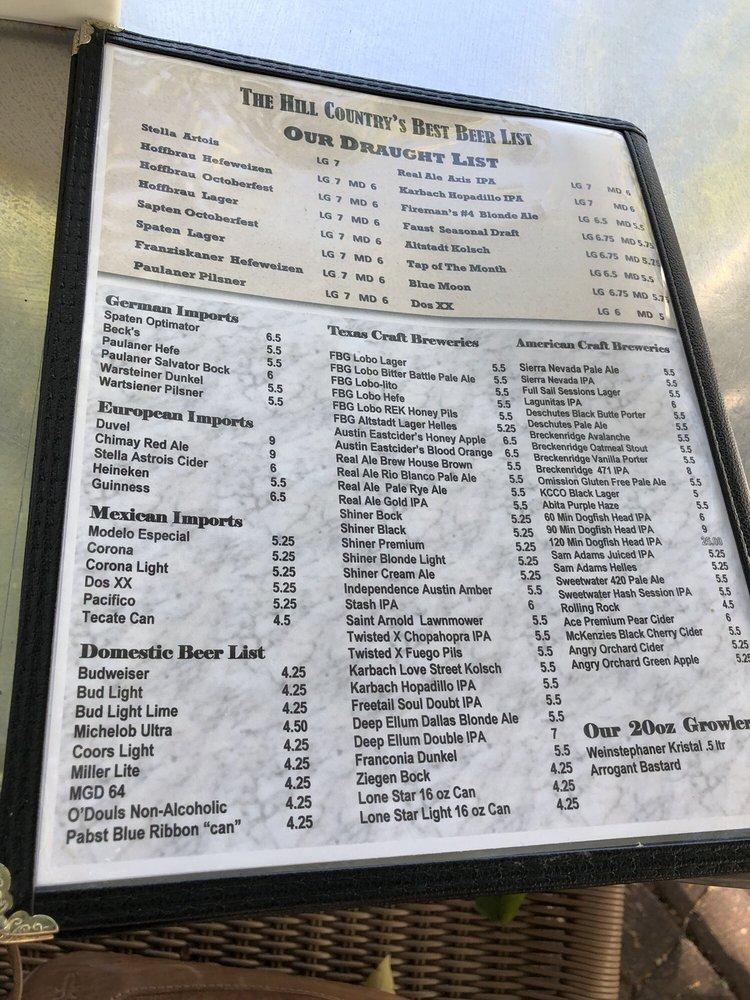 Menu at Silver Creek Beer Garden & Grille pub & bar, Fredericksburg
